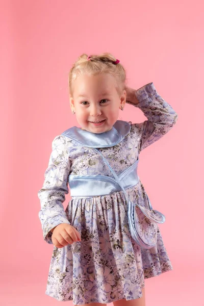 Portrait Little Girl Pink Background — Stock Photo, Image