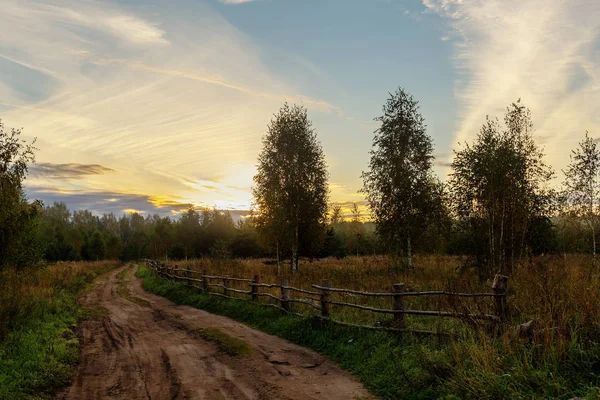 Route Terre Rurale Lever Soleil Début Automne — Photo