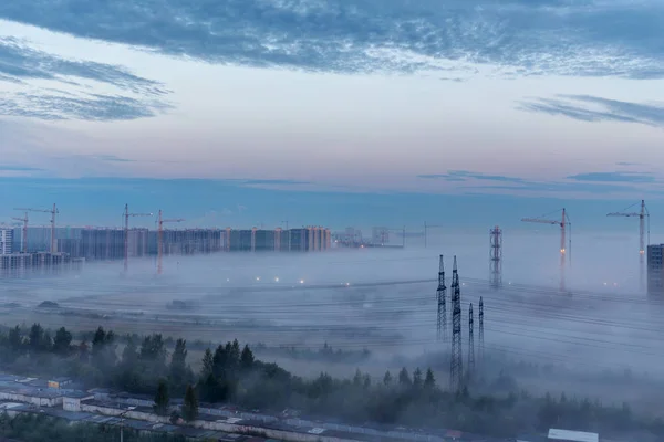 Landscape Construction Site City Morning Fog — Stock Photo, Image