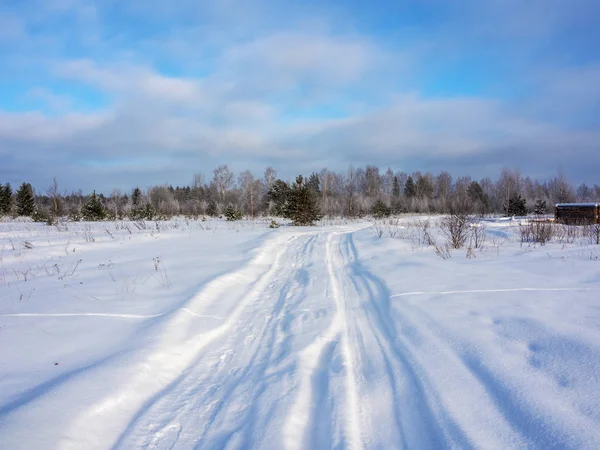 Paisagem Com Uma Estrada Rural Dia Frio Inverno — Fotografia de Stock