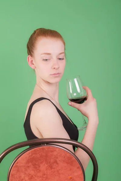 Portrait Sensual Girl Glass Wine — Stock Photo, Image