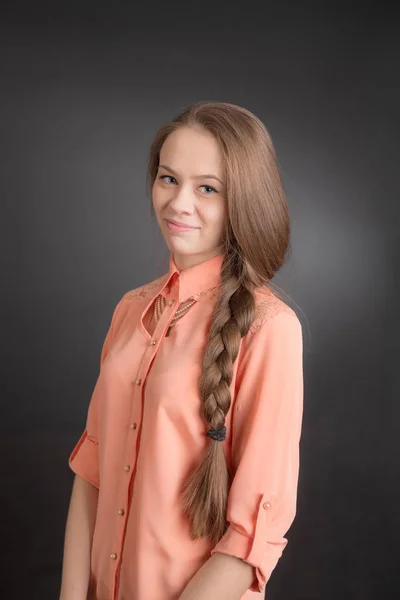 Portrait Girl Long Hair Black Background — Stock Photo, Image