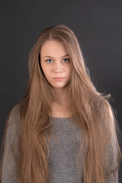 Studio Portrait Girl Long Hair — Stock Photo, Image