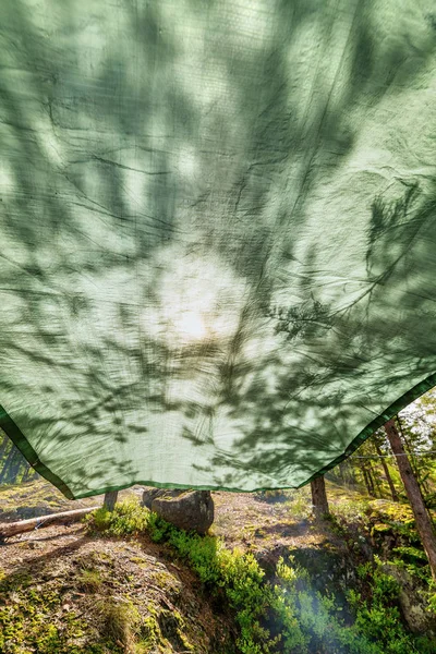 Auvent Sur Camp Dans Forêt Été — Photo