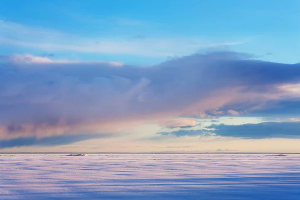 Paysage Sur Mer Gelée Dans Soirée — Photo