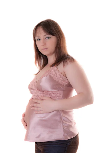 Porträt Einer Schwangeren Frau Isoliert Auf Weiß — Stockfoto