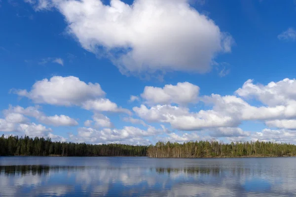 Chmury Nad Jeziorem Lesie Słoneczny Wiosenny Dzień — Zdjęcie stockowe
