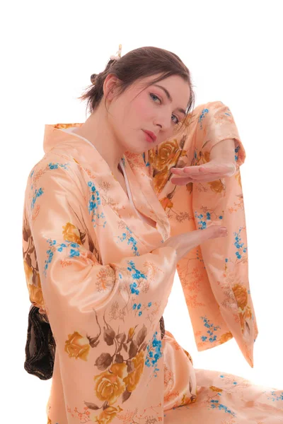 Studio Portrait Girl Kimono — Stock Photo, Image