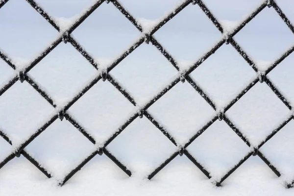 Clôture Grillagée Abstraite Avec Neige Hiver Gros Plan — Photo