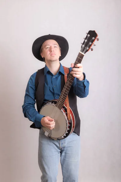 Muzikant met banjo — Stockfoto