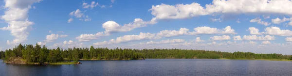 Panorama Lago Florestal Com Uma Ilha — Fotografia de Stock