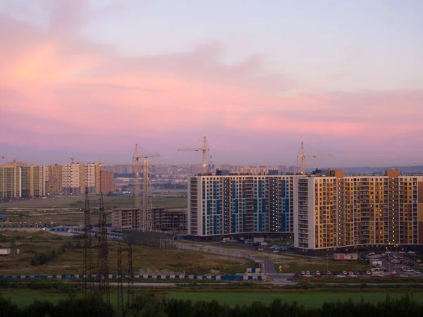 Amanhecer Sobre Cidade Canteiro Obras — Fotografia de Stock