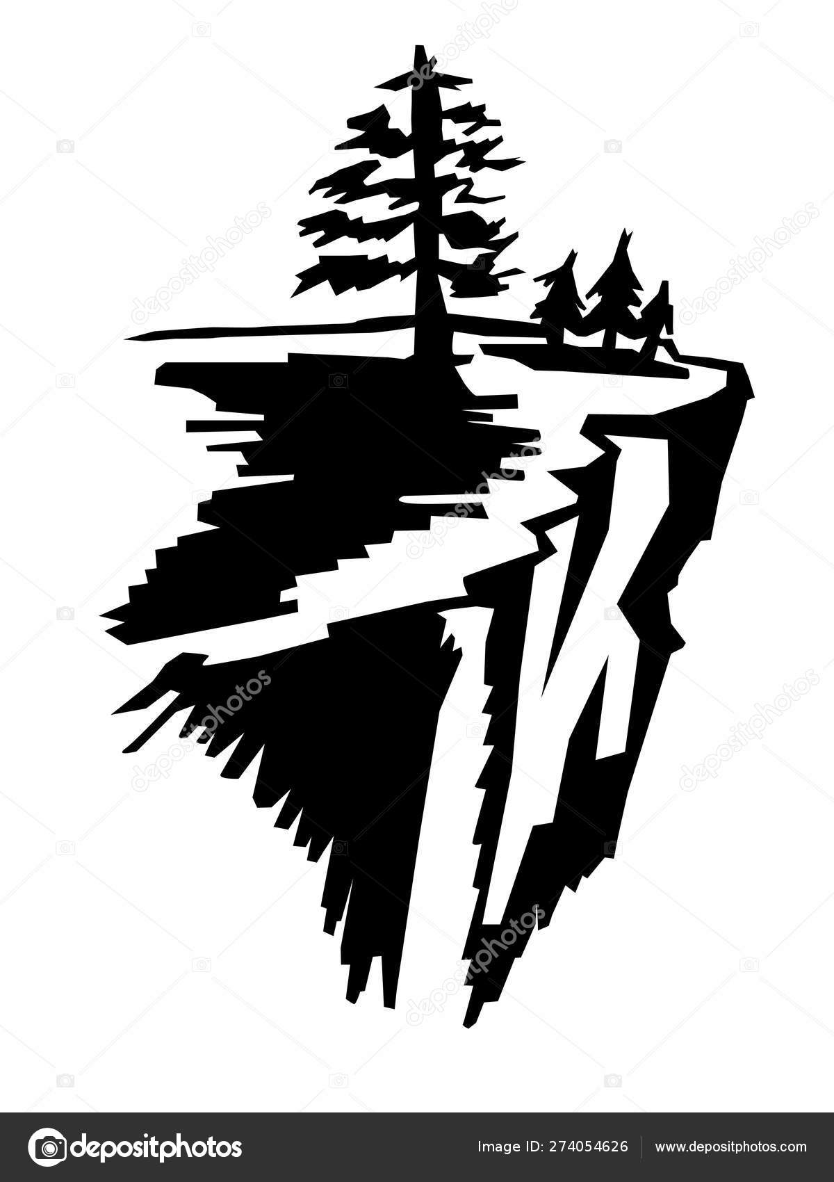 나무와 절벽의 실루엣 스톡 벡터 - ©Perysty 274054626, image size:1200x1700