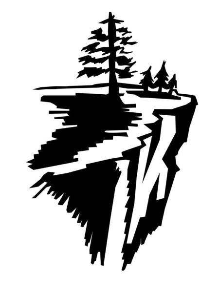 силуэт скалы с деревьями
