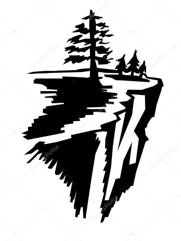 silhouette of cliff with trees