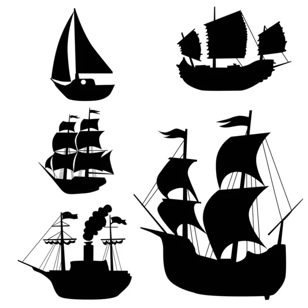 Set van silhouetten van klassieke zeilboten — Stockvector