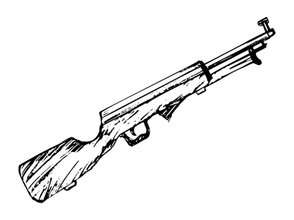 Dibujo vectorial ilustración de rifle. Motivos del arma, la guerra, ret — Vector de stock