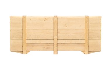 Beyaz bir arka plan üzerinde ahşap konteyner