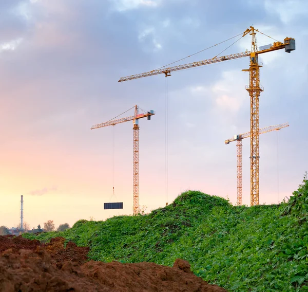 Construction Site Industrial Landscape Cranes Pipe — Stock Photo, Image