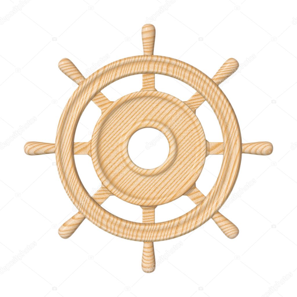 Marine steering wheel isolated on white background, 3D illustration.