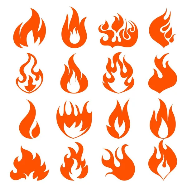 Cartoon Fire Flames Set Light Effect Web Game Design Flat — Stock Vector