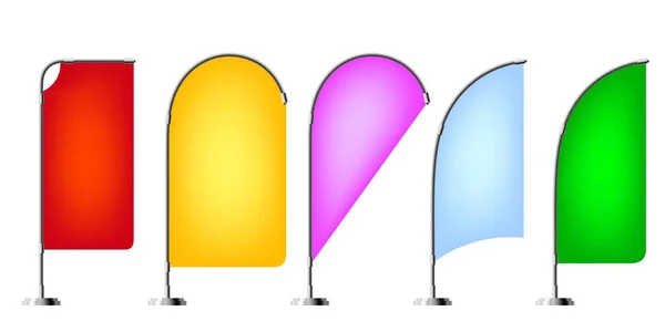白色背景上的沙滩旗的彩色图像 组孤立对象 矢量插图 — 图库矢量图片
