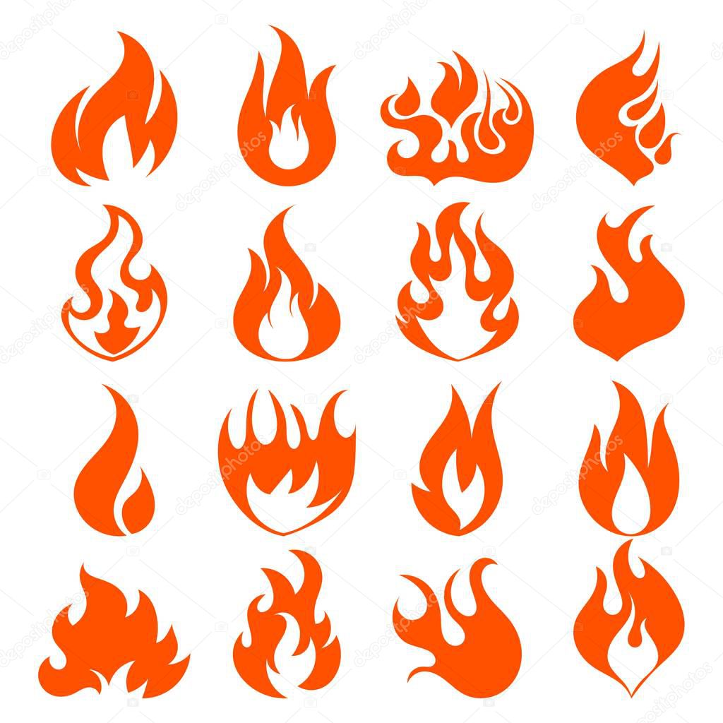 Cartoon Fire Flames Set Light Effect for Web, Game Design Flat Style. Vector illustration