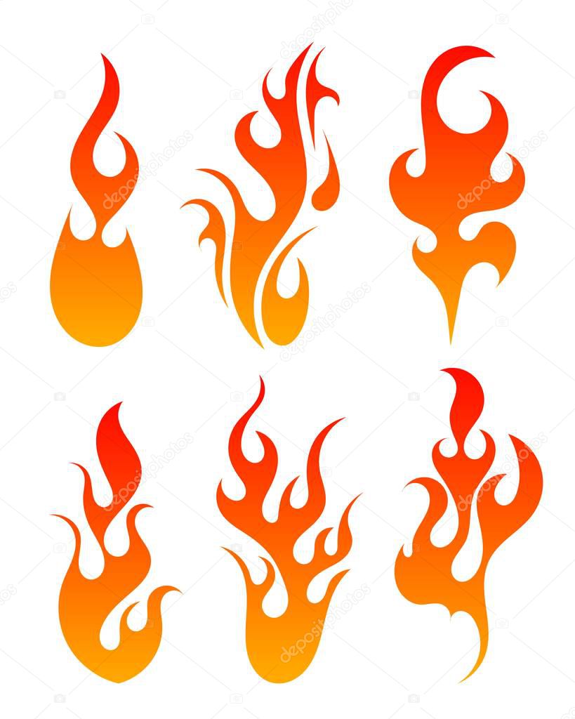 Cartoon Fire Flames Set Light Effect for Web, Game Design Flat Style. Vector illustration