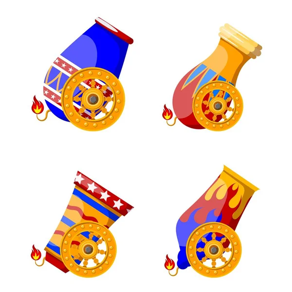 Conjunto Imágenes Colores Brillantes Pistolas Circo Sobre Fondo Blanco Elemento — Vector de stock