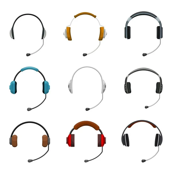 耳机的图标集 卡通系列的耳机矢量图标的网页设计 孤立的白色背景 传播媒介的媒介例证 — 图库矢量图片