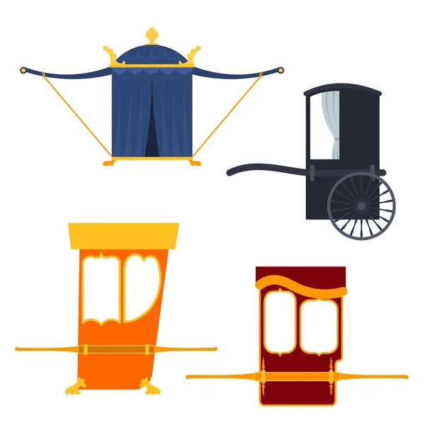Set Palanquin Flat Style White Background Objects Antiquity Retro Transport — Stock Vector