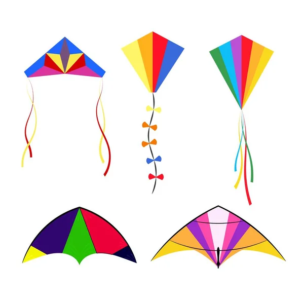 Set Colored Colorful Kites White Background Subjects Hobbies Summer Holidays — Stock Vector