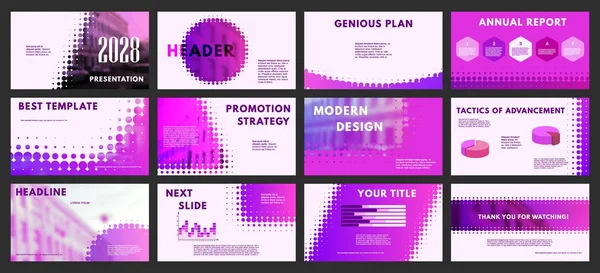 Purple Business Backgrounds Digital Technology Violet Colored Elements Presentation Templates — Stock Vector