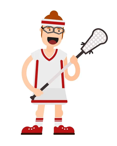 Imagen Color Plano Jugador Lacrosse Con Palo Sobre Fondo Blanco — Vector de stock