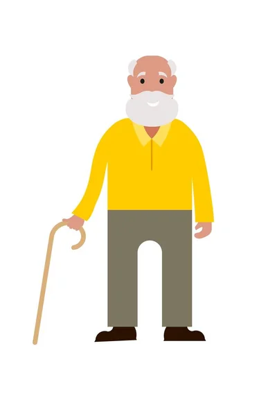 杖の高齢者の老人男苦しんでいる腰痛年配の男性病気上級病気ベクトル図フラットなデザイン スタイル — ストックベクタ