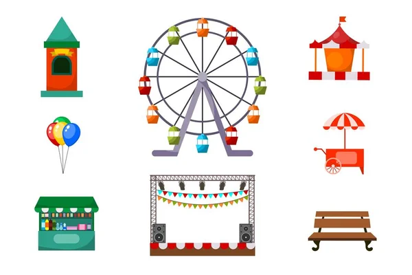 Set Amusements Park Vector Illustration — Stock Vector