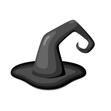 Beyaz bir arka plan üzerine siyah cadı şapka. Karikatür tarzı. Vektör çizim