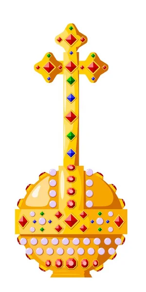 貴重な石と白い背景の赤十字によってパワーの Tsarist 王と皇帝権力の象徴の黄金のオブジェクト ロイヤルのオーブ ベクトル図 — ストックベクタ