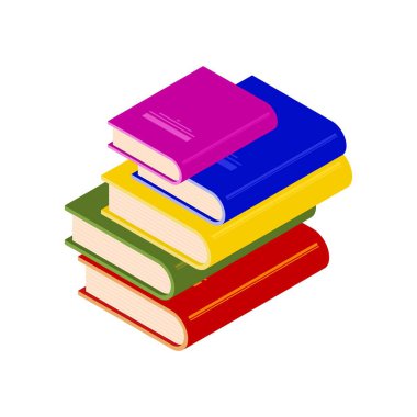 İzometrik tarzı çok renkli kitap yığını. Eğilim stil vektör çizim.