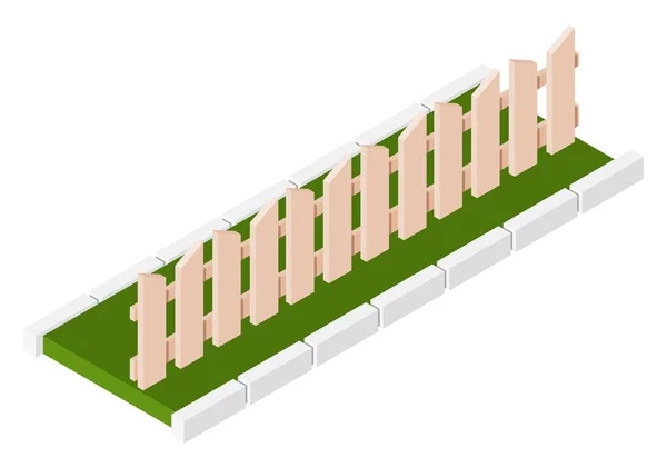 白い背景の上の木製の等尺性フェンス フェンスのイラスト — ストックベクタ