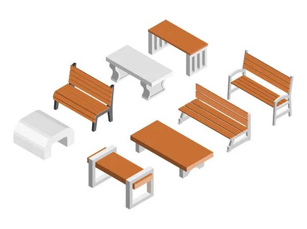 Coleção Bancos Sobre Fundo Branco Conjunto Bancos Parque Estilo Tendência Gráficos De Vetores