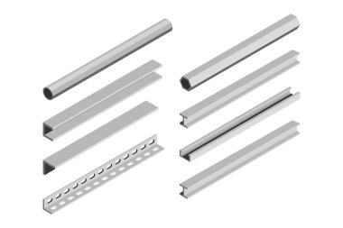 Metal boru ve izometrik tarzı köşelerinde beyaz bir arka plan. Vektör çizim