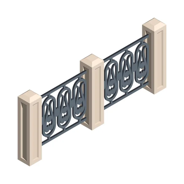 Zaun Isometrisch Mit Verdrehtem Stahlgitter Auf Weißem Hintergrund Vektorillustration — Stockvektor