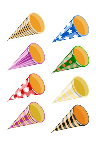 Set Festive Crackers White Background Collections Bright Colorful Party Poppers — Stock Vector