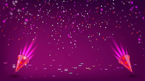 Fond Violet Avec Des Confettis Des Craquelins Fête Qui Explosent — Image vectorielle