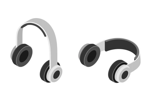 Stereo Headphones Isometric Trend Style White Background Vector Illustration — Stock Vector