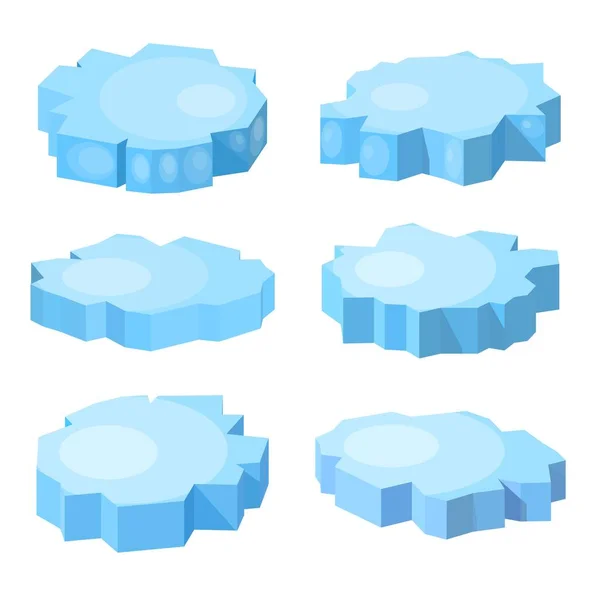 Set Blue Ice Floes Isometric Style Trend Isometry Ice White — Stock Vector