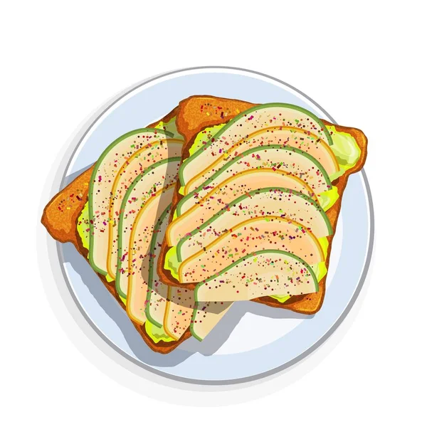 Awokado Sandwich Plasterki Świeżego Chleba Awokado Plasterki Nasion Przypraw Ilustracja — Wektor stockowy