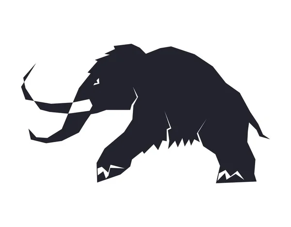Černé Siluety Mamutů Bílém Pozadí Prehistorických Zvířat Doby Ledové Různých — Stockový vektor
