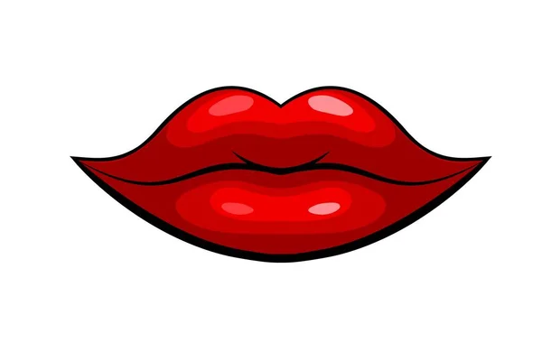 Lábios Femininos Vermelhos Fundo Branco Emoções Lábios Alegres Sorria Desenho —  Vetores de Stock